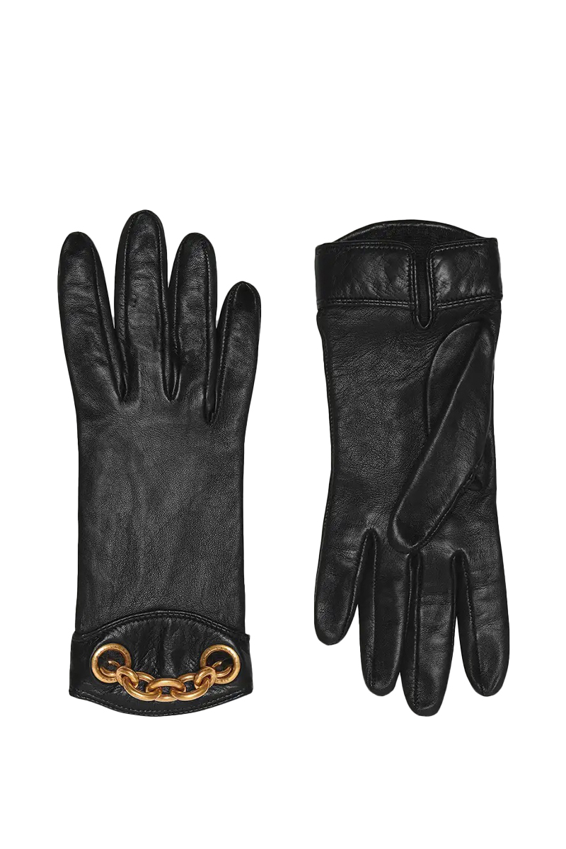 VL Gold Chain-embellished Leather Gloves